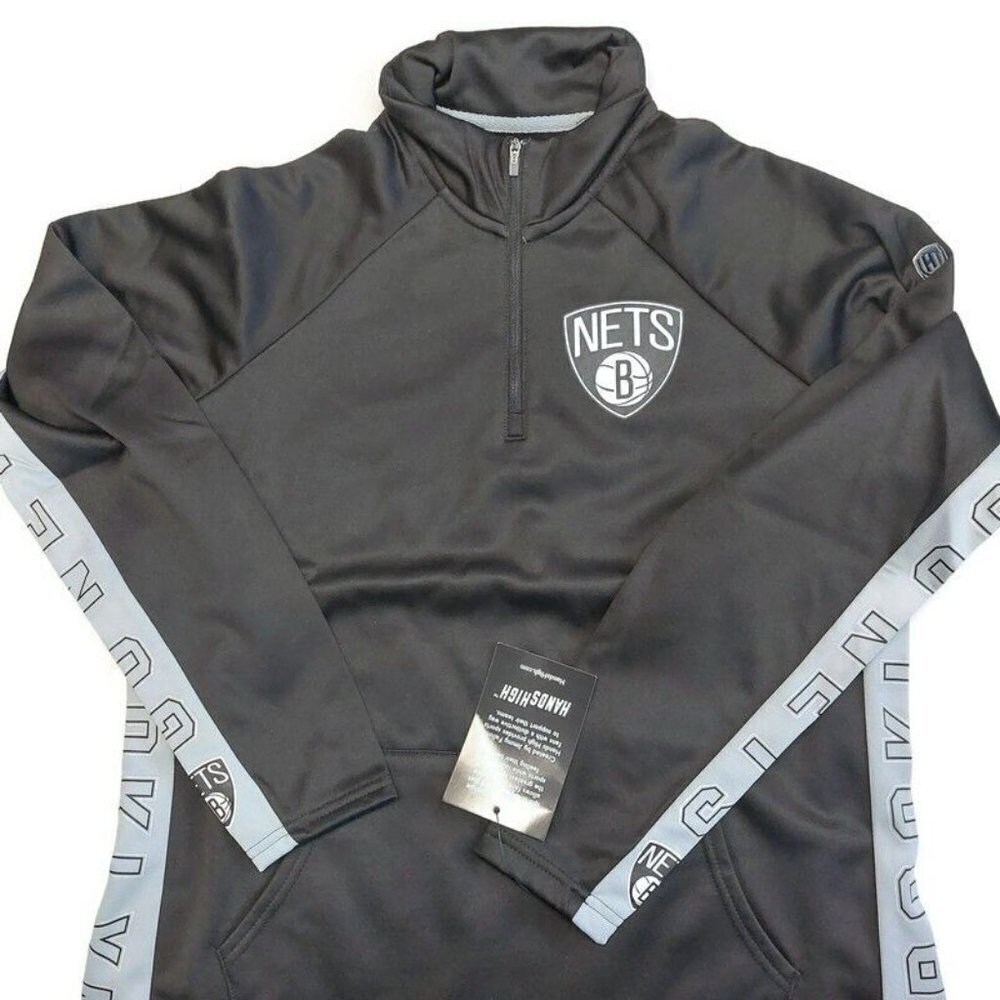 NBA Brooklyn Nets Hands High Adult Womens Size L MVP Quarter Zip Pullover Black
